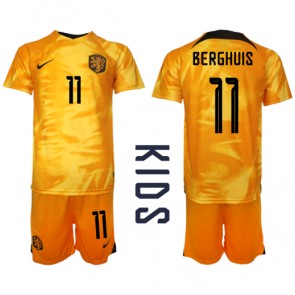 Lacne Dětský Futbalové dres Holandsko Steven Berghuis #11 MS 2022 Krátky Rukáv - Domáci (+ trenírky)
